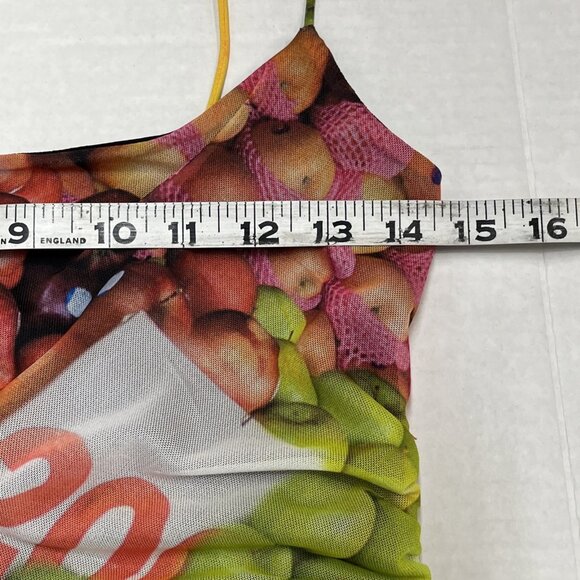 Zara Dress Womens M Ruched Mesh Fruit Stand Strappy Bodycon Maxi Y2K‎ Festival - Picture 10 of 13